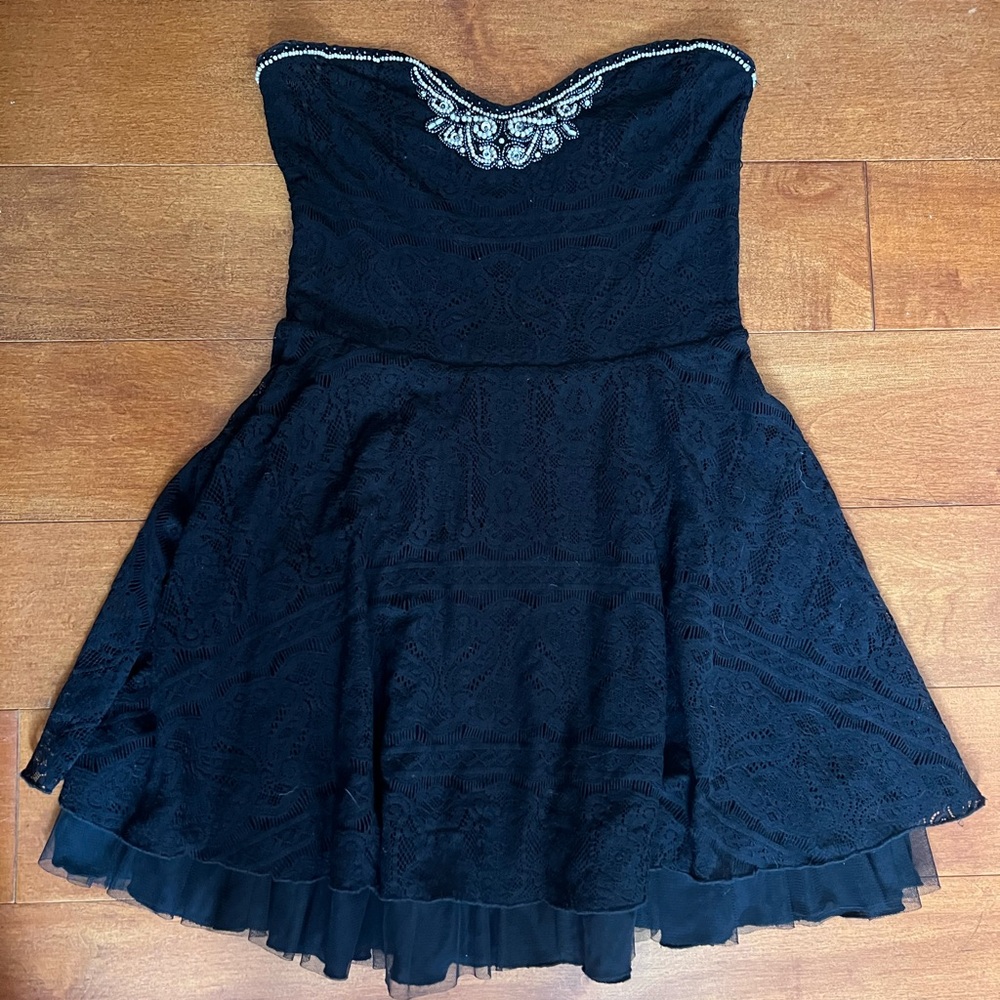Free People Y2K Black Strapless Sequin detail Mini Dress